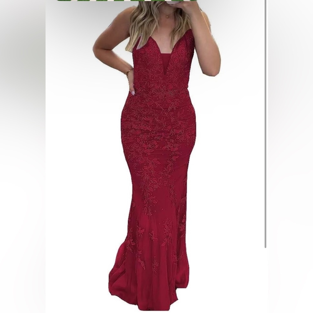 Floor Length Mermaid Style Gown W/ Floral Detailing And Beading